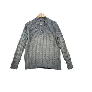 L.L. Bean Womens Fisherman Cable Knit Sweater Size Large Gray Preppy
